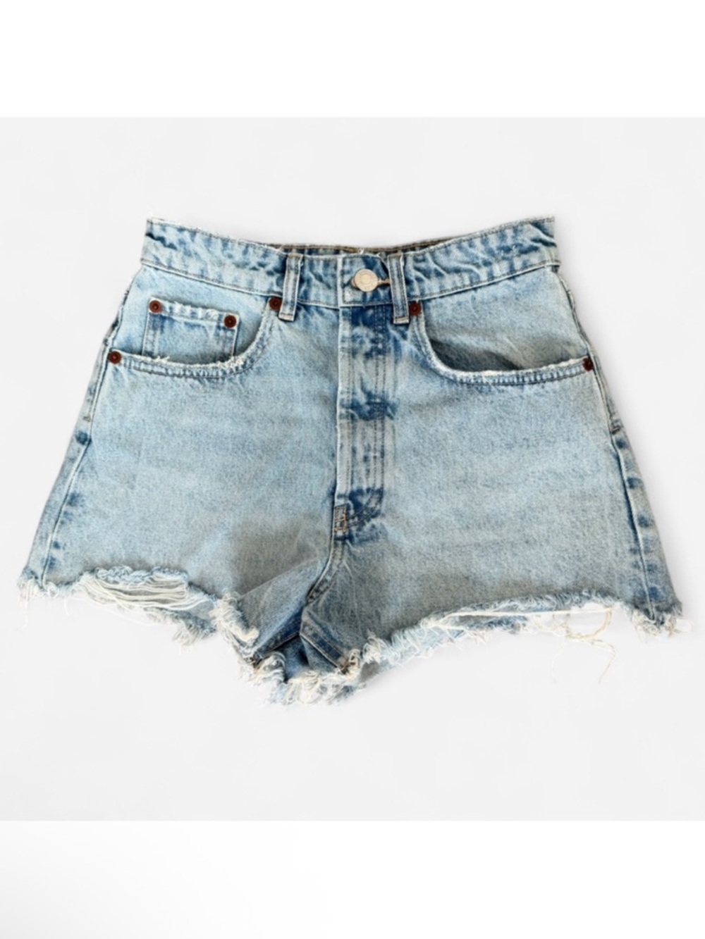 LIKE NEW Zara High Rise Distressed Denim Shorts, Size 4